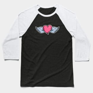 Winged Heart in an Old School Tattoo Style Baseball T-Shirt